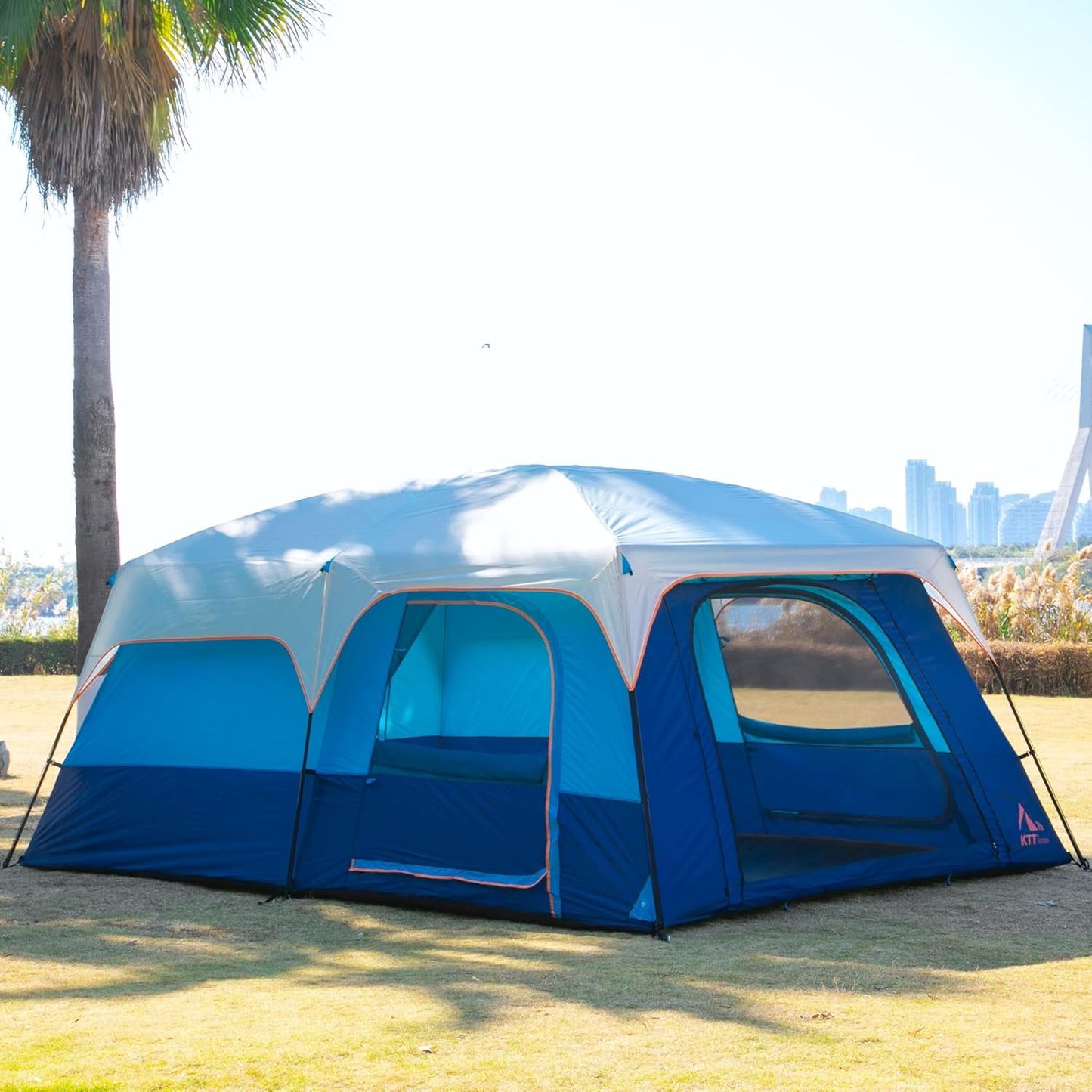 Extra Large Tent 10-12-14 Person(A),Family Cabin Tents,2 Rooms,3 Doors and 3 Windows with Mesh,Straight Wall,Waterproof,Double Layer,Big Tent for Outdoor,Picnic,Camping,Family Gathering