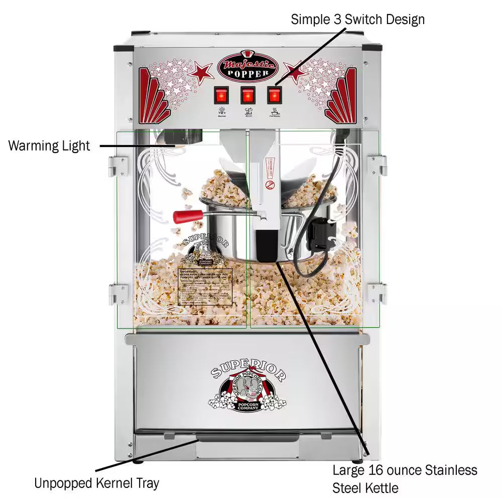 Commercial 16 Oz. Majestic Silver Countertop Popcorn Machine