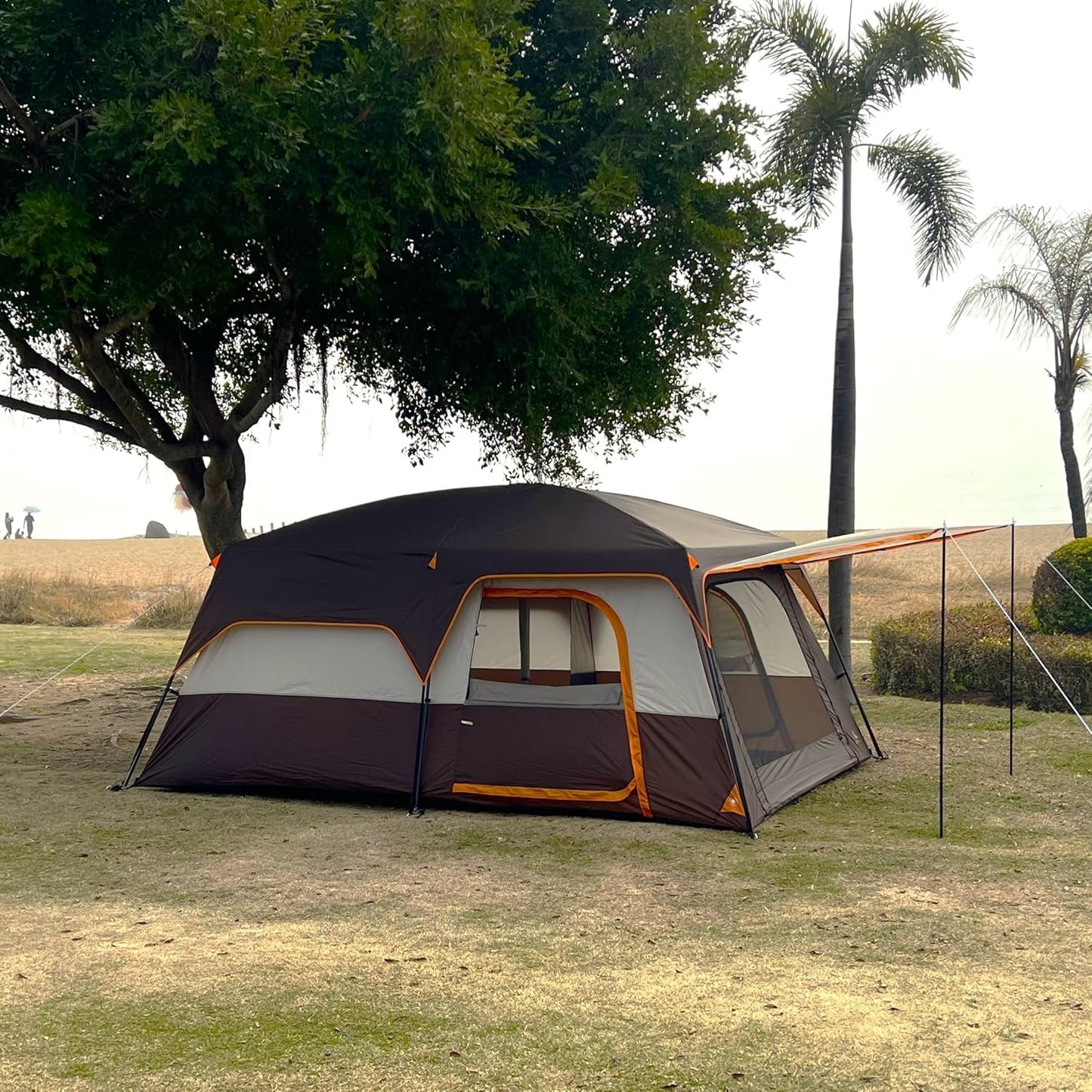 Extra Large Tent 10-12-14 Person(A),Family Cabin Tents,2 Rooms,3 Doors and 3 Windows with Mesh,Straight Wall,Waterproof,Double Layer,Big Tent for Outdoor,Picnic,Camping,Family Gathering