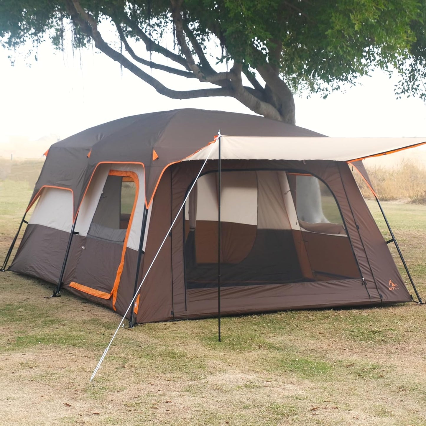 Extra Large Tent 10-12-14 Person(A),Family Cabin Tents,2 Rooms,3 Doors and 3 Windows with Mesh,Straight Wall,Waterproof,Double Layer,Big Tent for Outdoor,Picnic,Camping,Family Gathering