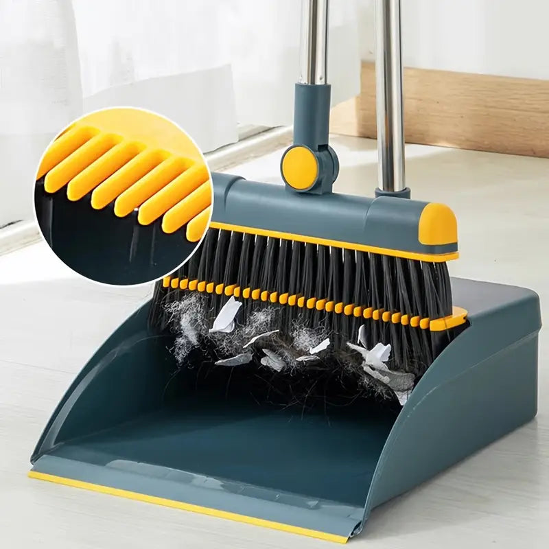 Broom & Dustpan Set (1-Set) – Foldable, Thickened Rotatable Stainless Steel Rod, Soft Non-Scratch Bristles, Indoor Cleaning Supplies (Local Warehouse Available)