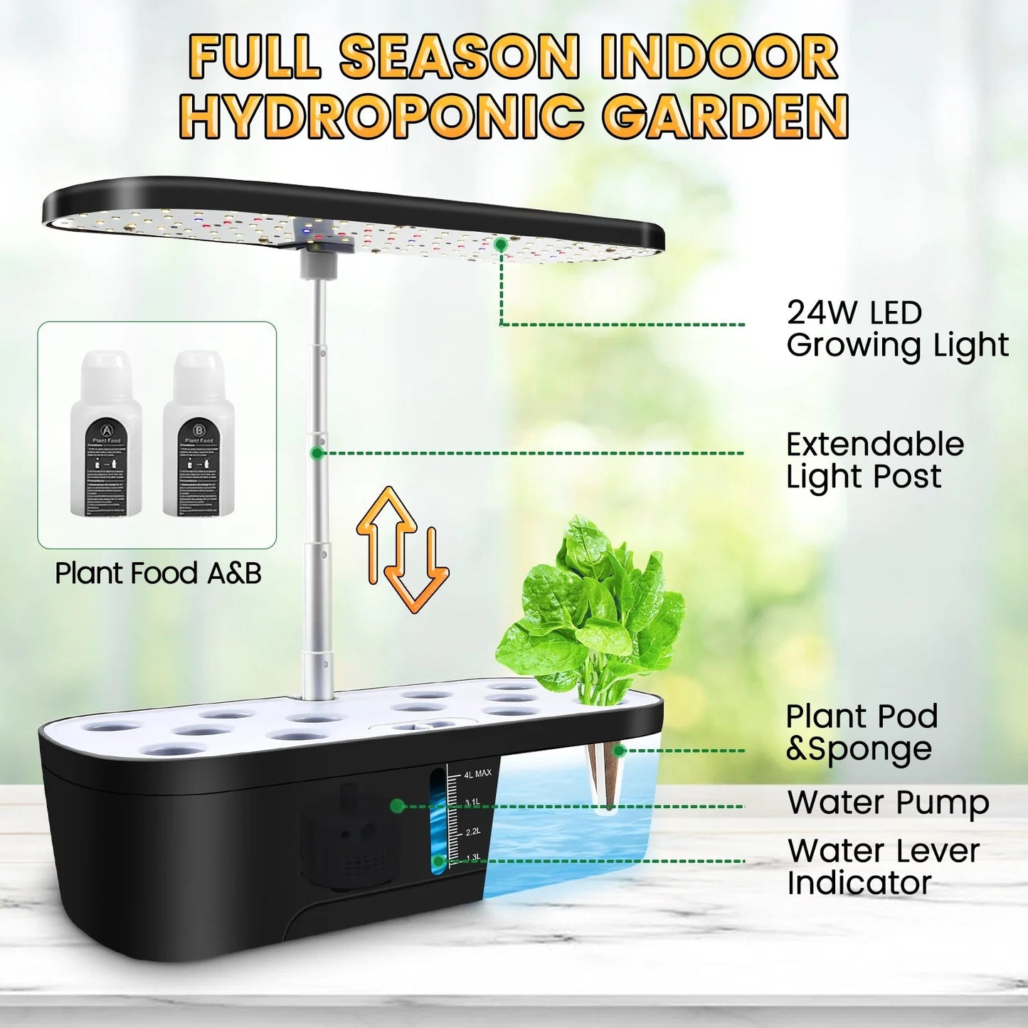 12 Pods Hydroponics Growing System, Indoor Herb Garden Kit with Grow Lights, Height Adjustable Planting Germination Kit with Pump, Gardening Gifts Home Decor