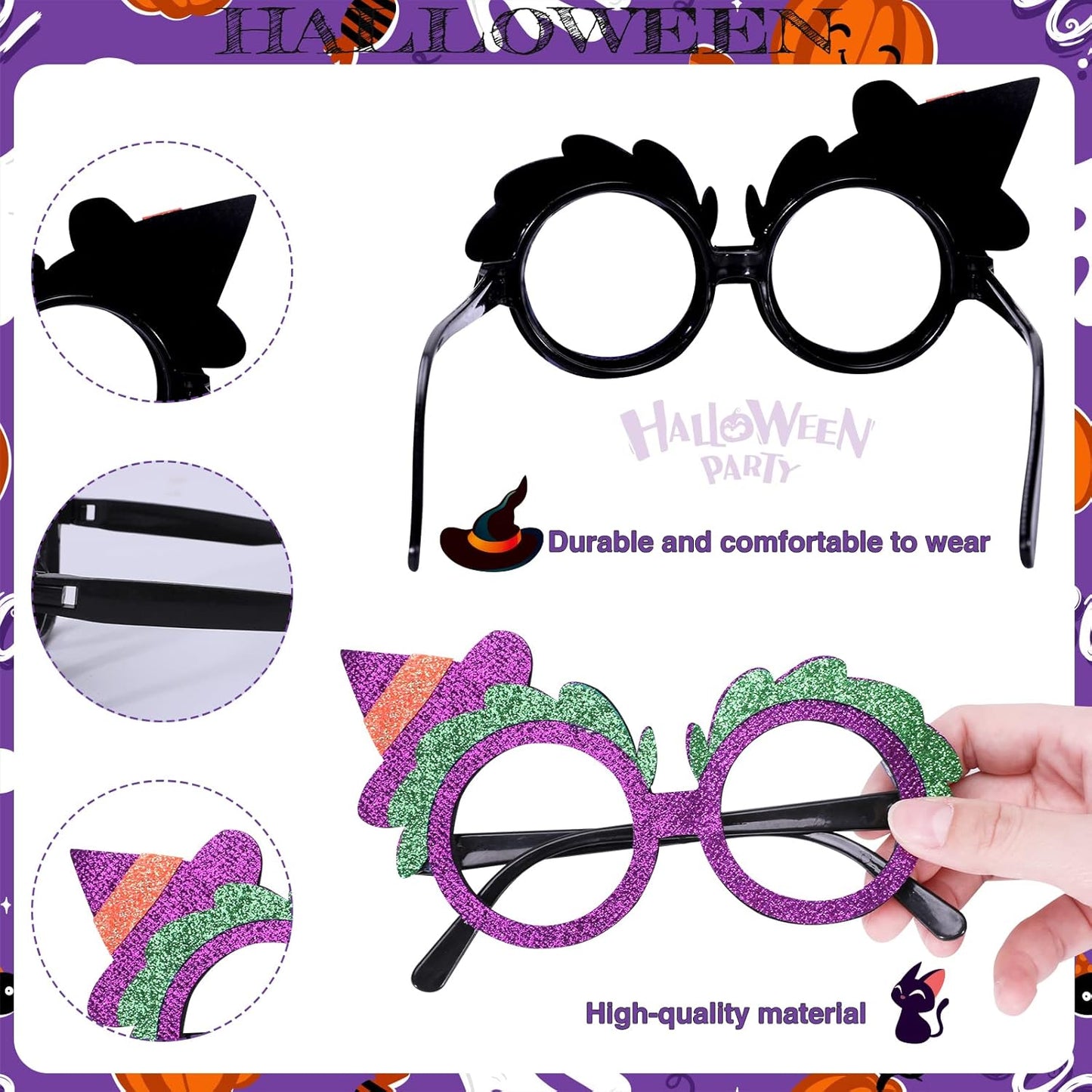 Halloween Eyeglasses 12 Pcs Novelty Toy Glasses Cosplay Halloween Party Favor Funny Glitter Funny Party Decorations for Kids and Adults Glasses Pumpkin Spider Web Ghost Bat Hat Skull Eyeball Eyewear