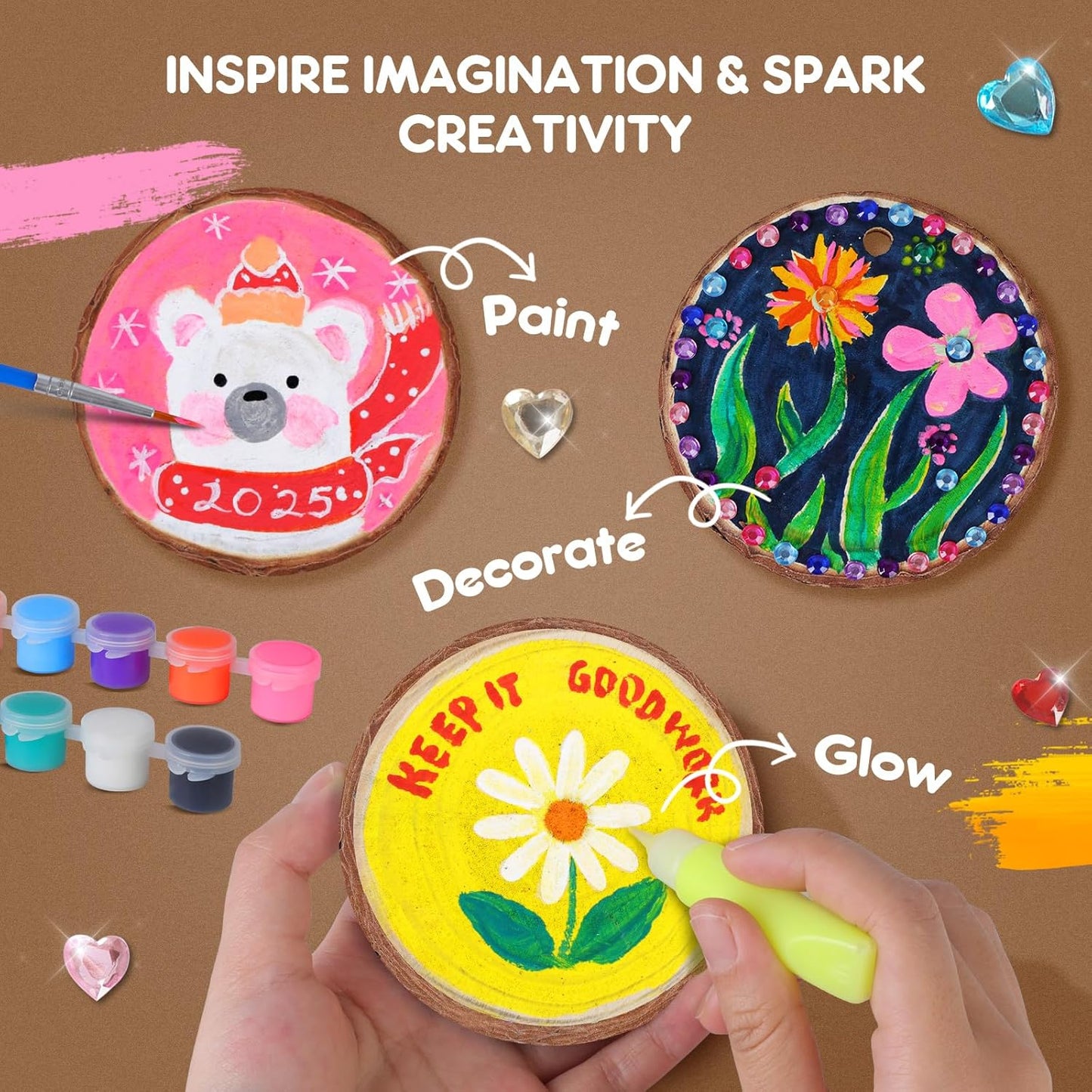 Wooden Painting Kit for Kids - Glow in the Dark Arts and Crafts Supplies Kits for Boys Girls - Kids Activities Creative Art Set Birthday Gifts DIY Paint Toys for Ages 6 7 8 9 10 11 12 Years Old