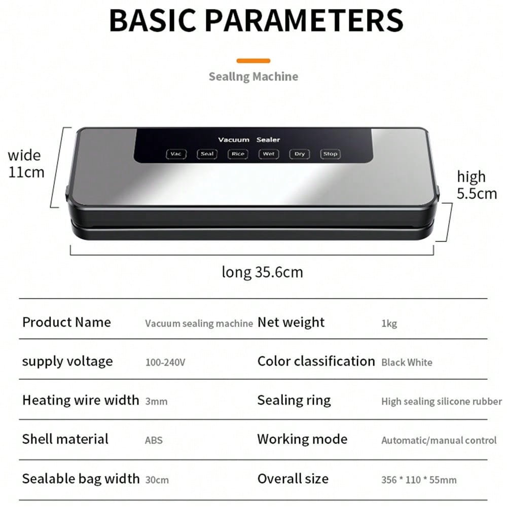 Vacuum Sealer Machine – Automatic Food Sealer with 30pcs Vacuum Bags, Small Household Packaging Machine