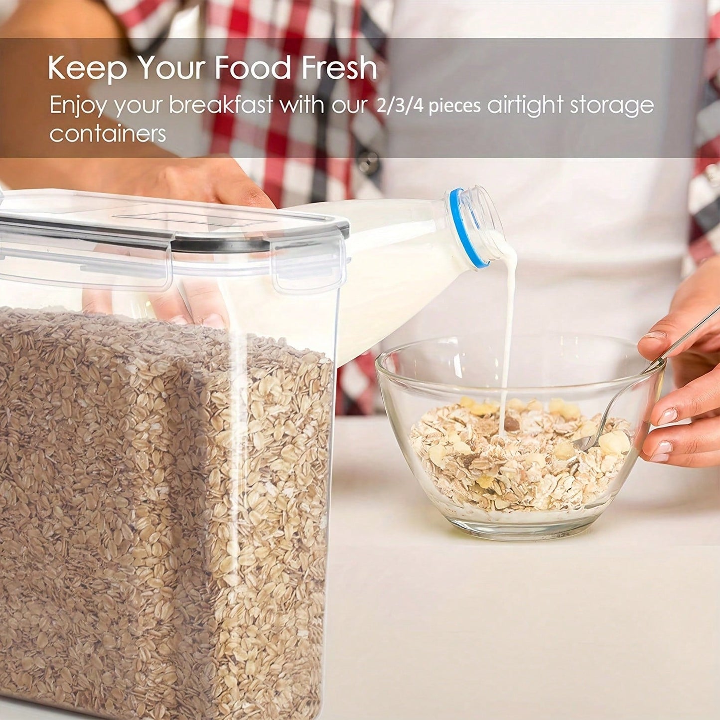 THELIFE 4pcs Cereal Storage Container Set – 84.5 fl.oz Plastic Airtight Food Containers with Labels