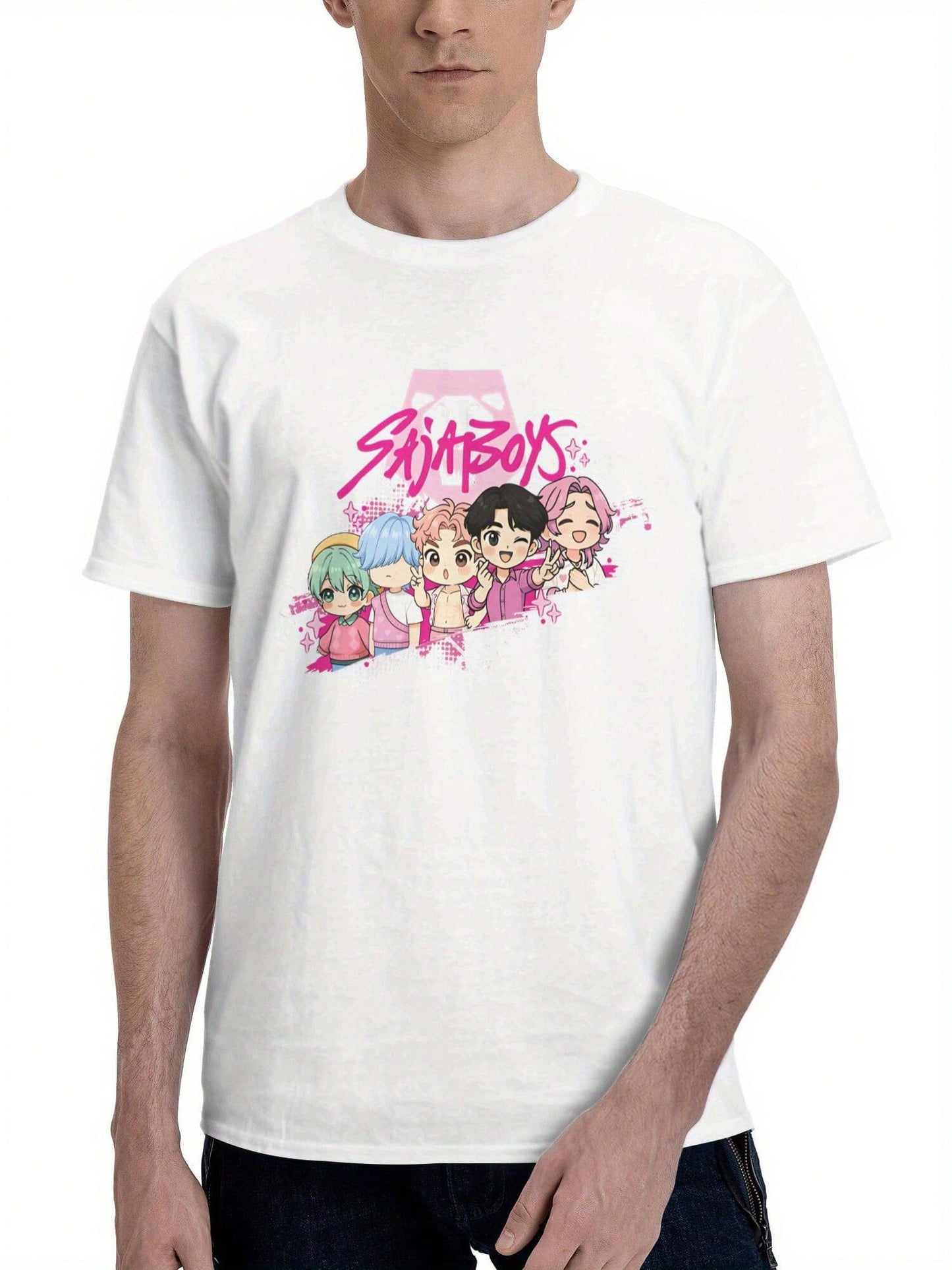 Unisex K-pop Graphic T-Shirt – “Demon Hunters” Chibi Band Design, Casual Crew Neck Tee, 180g