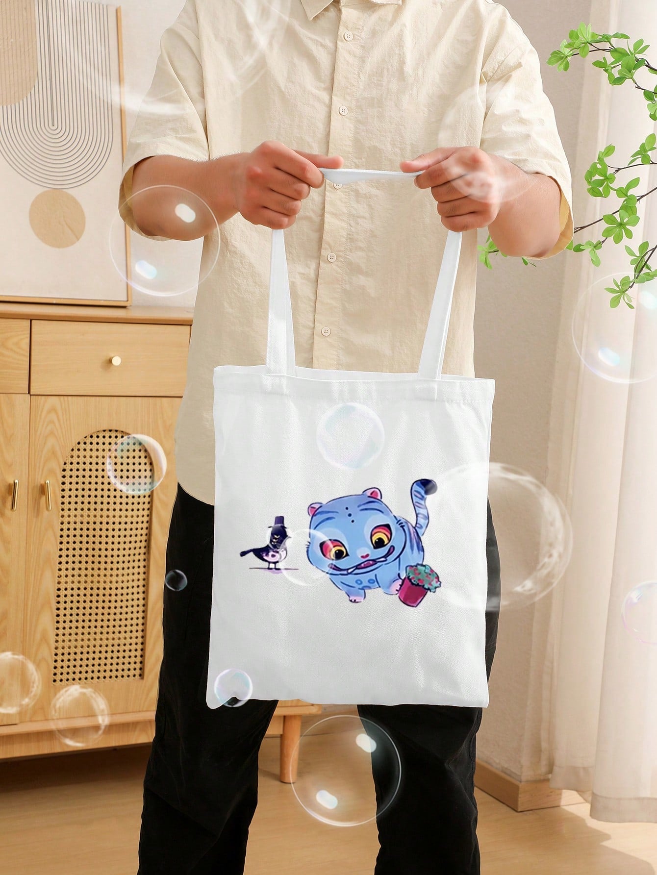 Tiger Pattern Tote Bag – Shoulder Bag for Travel, Shopping & Daily Commute, Foldable Summer Beach Bag