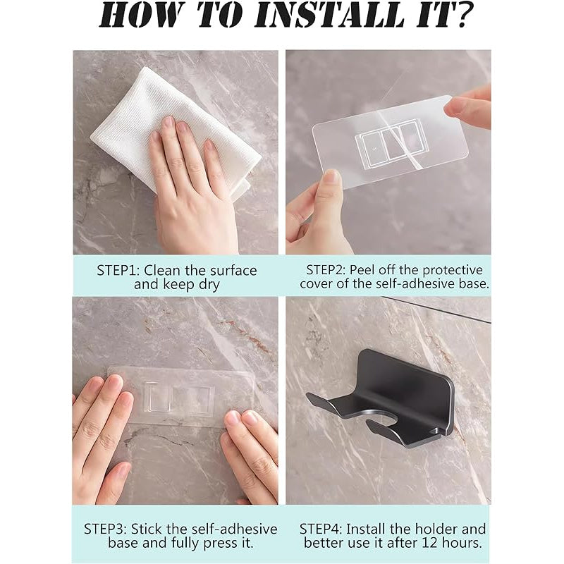 Universal Hair Dryer Holder – Wall Mount Blow Dryer Hanger with Organizer, Self-Adhesive Bathroom Cabinet Hook (1 Pack.2Pack))