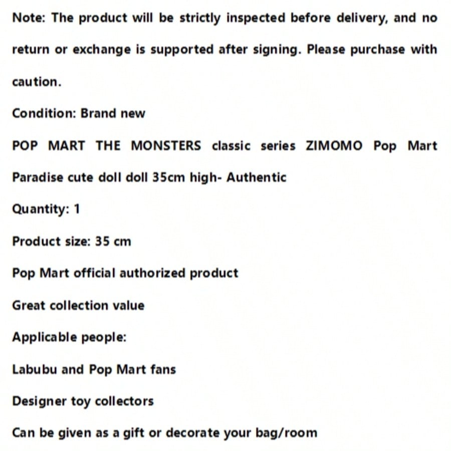 POP MART The Monsters Classic Series ZIMOMO – 35cm Authentic Cute Doll Collectible