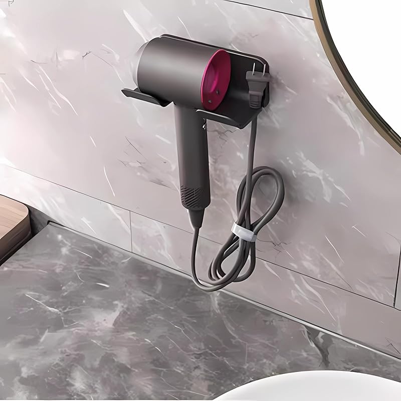 Universal Hair Dryer Holder – Wall Mount Blow Dryer Hanger with Organizer, Self-Adhesive Bathroom Cabinet Hook (1 Pack.2Pack))