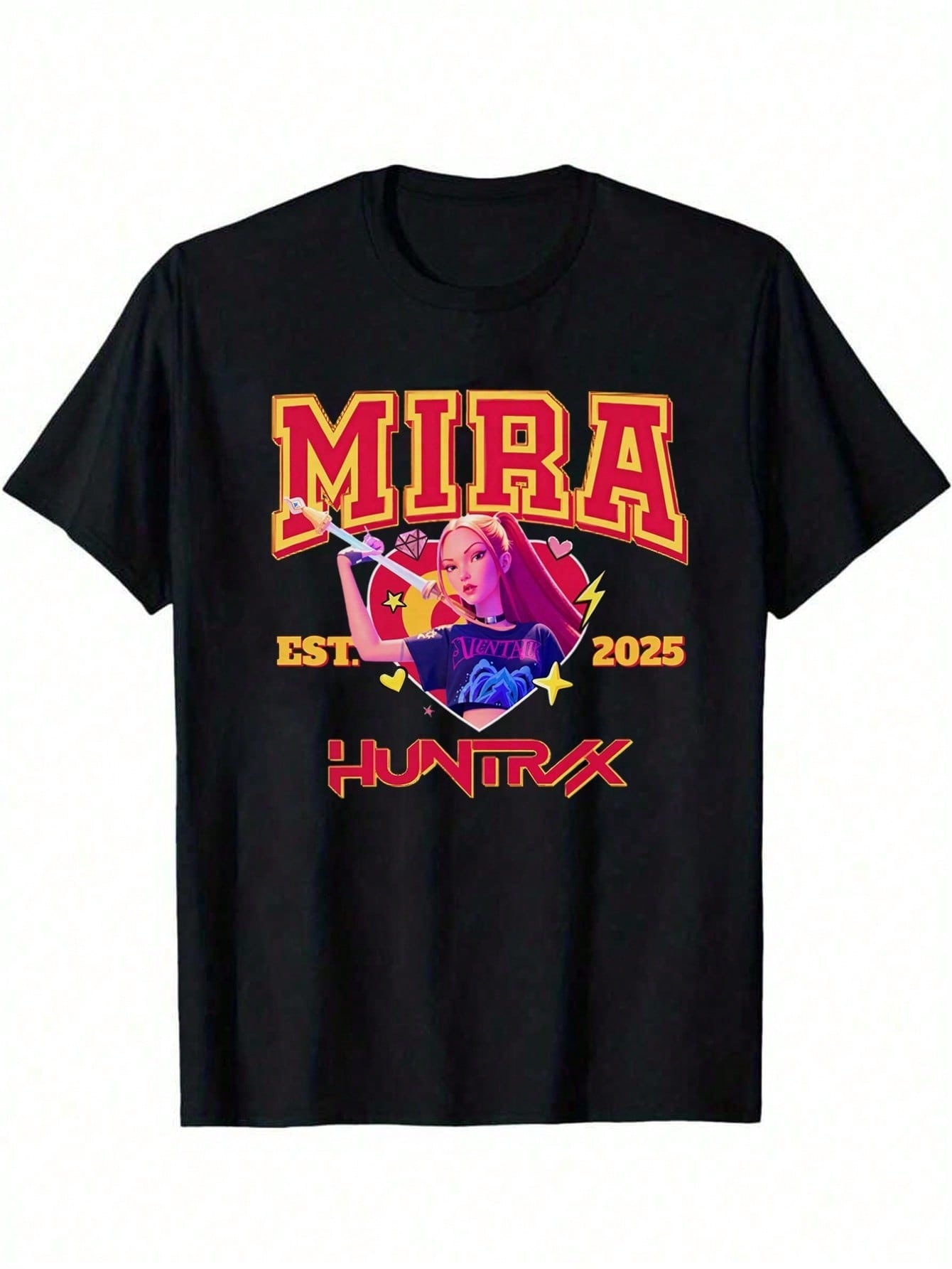 Girls’ K-pop Theme Mira T-Shirt – Summer Graphic Tee with Bold Text & Character Print