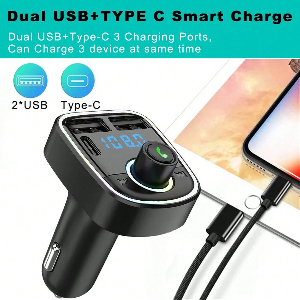 Olaf Car FM Transmitter Bluetooth 5.3 – Handsfree Car Kit, MP3 Player, Dual USB Fast Charger