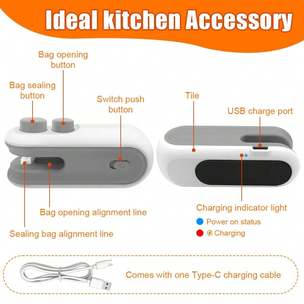 Bag Sealer with Magnetic – Rechargeable Handheld Heat Sealing Machine for Food Freshness & Packaging