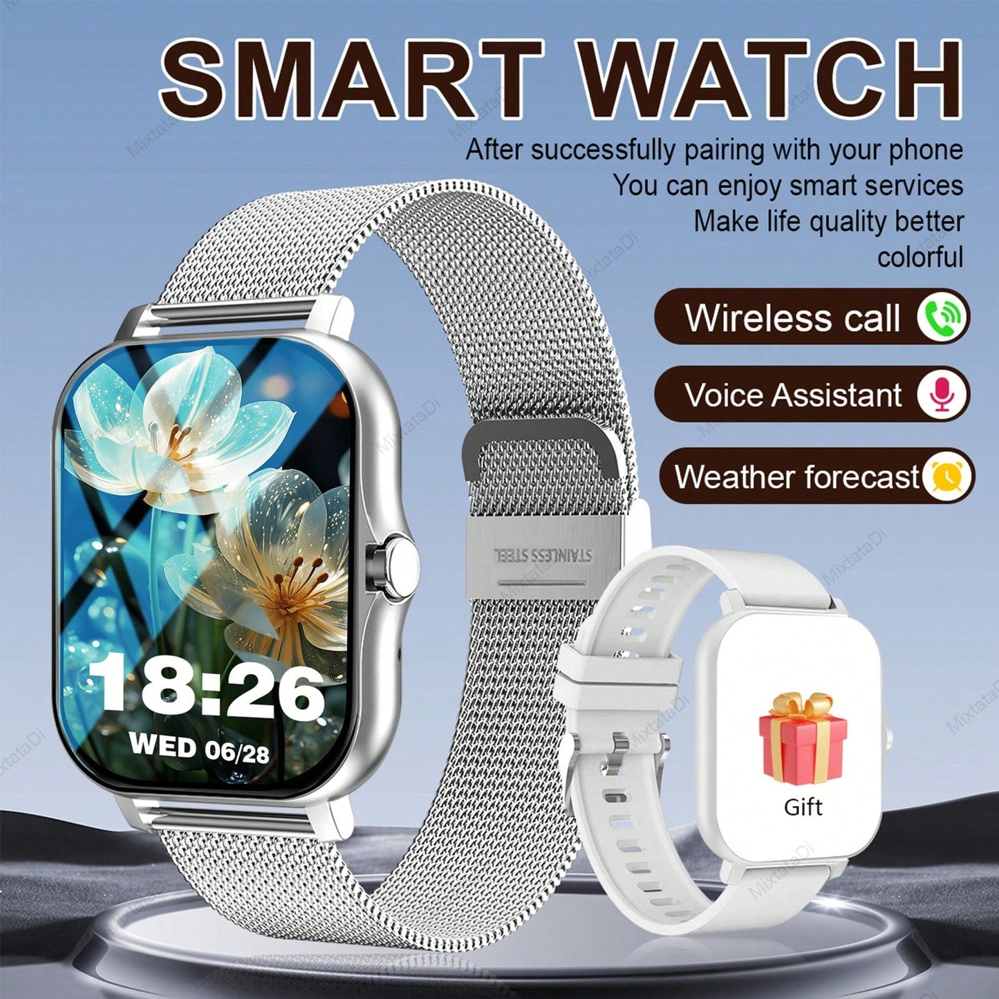 MixtataDi Smart Watch – Multifunctional Sports Smartwatch with Wireless Calls, Music & Notifications (Android/iOS)
