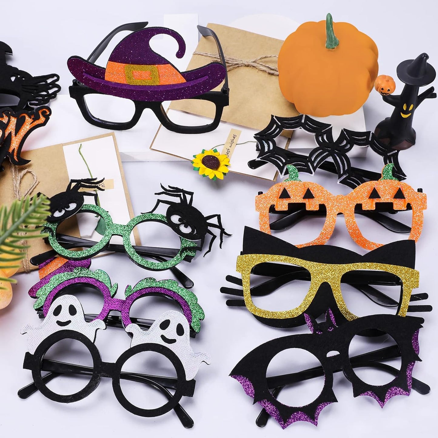 Halloween Eyeglasses 12 Pcs Novelty Toy Glasses Cosplay Halloween Party Favor Funny Glitter Funny Party Decorations for Kids and Adults Glasses Pumpkin Spider Web Ghost Bat Hat Skull Eyeball Eyewear