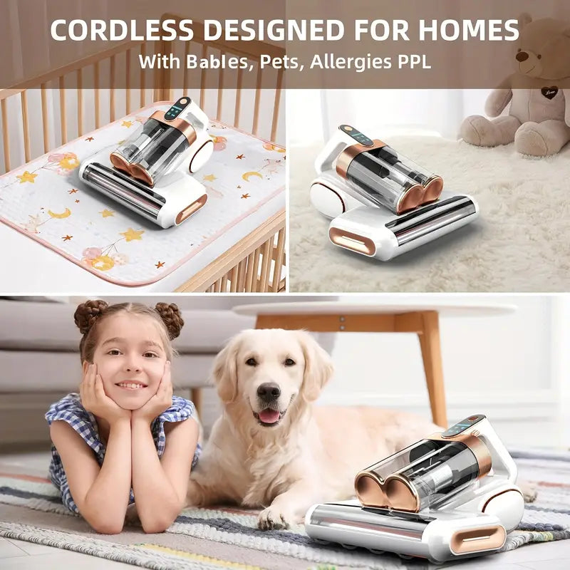 18 kPa Mattress & Upholstery Vacuum Cleaner – Handheld Double-Cup Vacuum with UVC, Hot Air Sterilization & High-Heat Drying