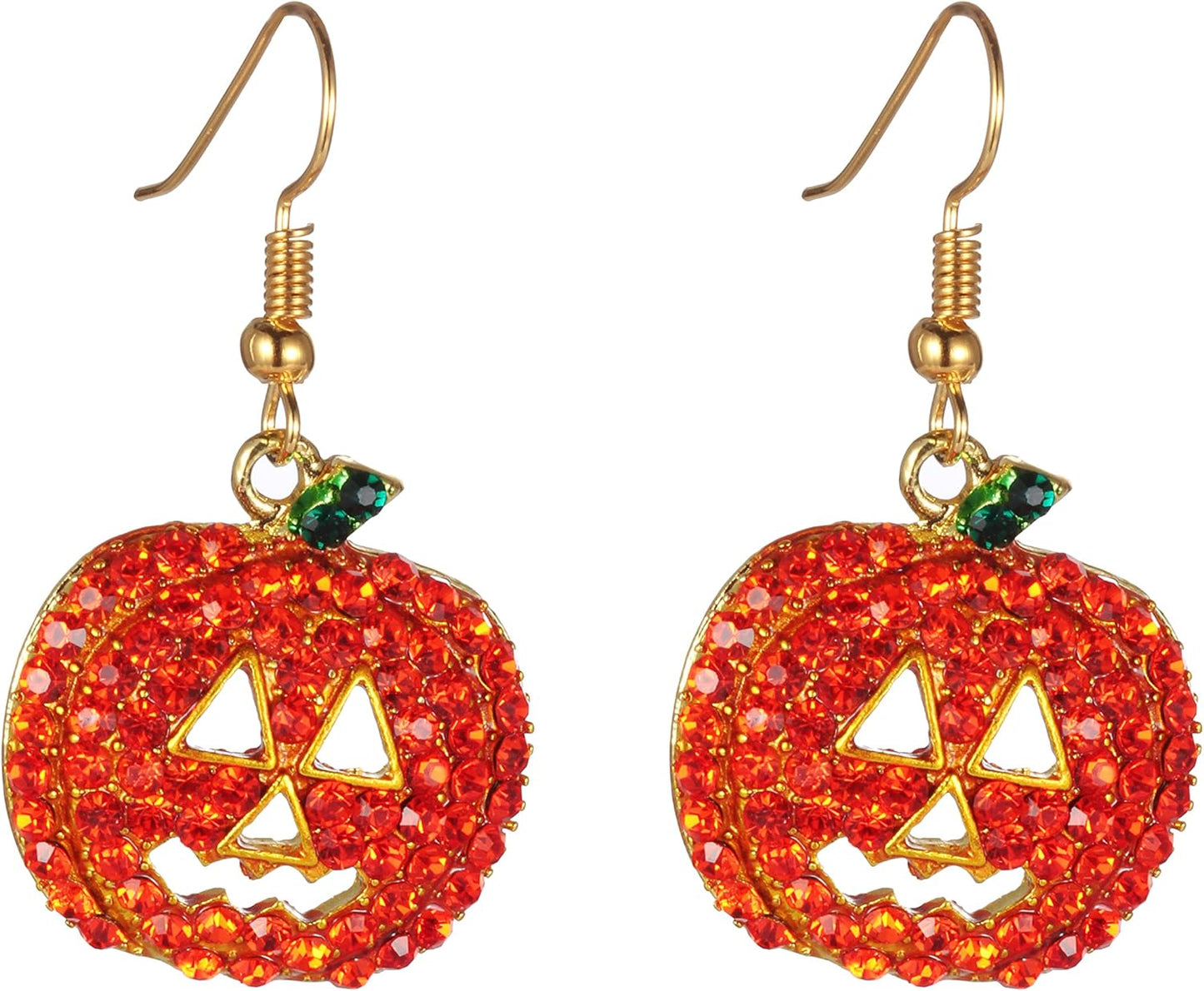 Halloween Pumpkin Earrings Red - Hypoallergenic Crystal Dangle Earring for Women Holiday Night Costume Jewelry Smiling Face Pumpkin Drop Earrings, Fun and Festive