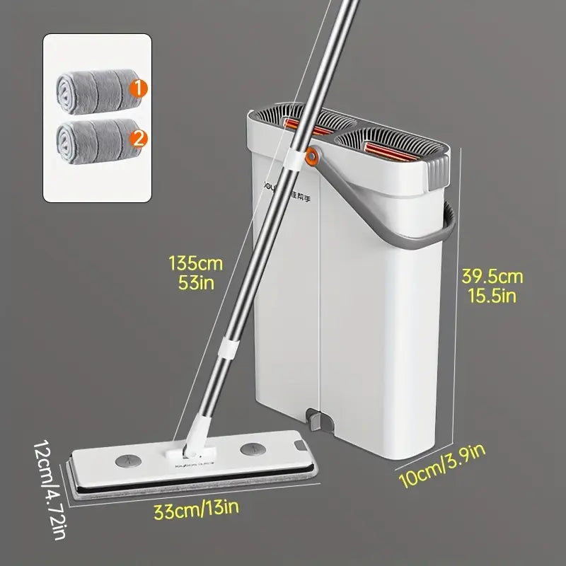 12.99″ Microfiber Flat Mop & Bucket Set — Wet/Dry Floor Cleaning System with Long Handle, Wringer Bucket & Reusable Microfiber Cloths (Hardwood, Tile, Bathroom, Bedroom, Living Room)