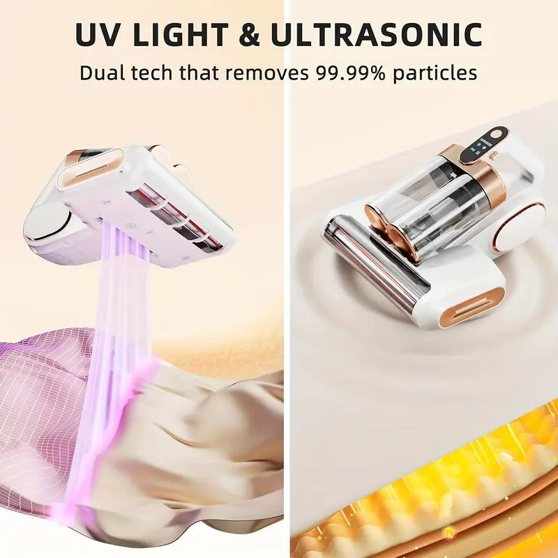18 kPa Mattress & Upholstery Vacuum Cleaner – Handheld Double-Cup Vacuum with UVC, Hot Air Sterilization & High-Heat Drying