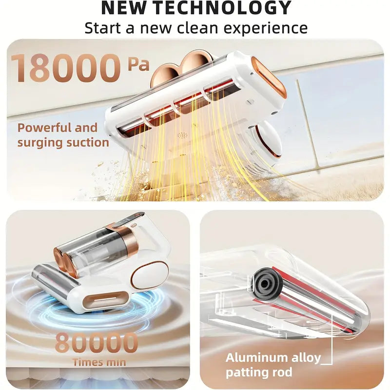 18 kPa Mattress & Upholstery Vacuum Cleaner – Handheld Double-Cup Vacuum with UVC, Hot Air Sterilization & High-Heat Drying