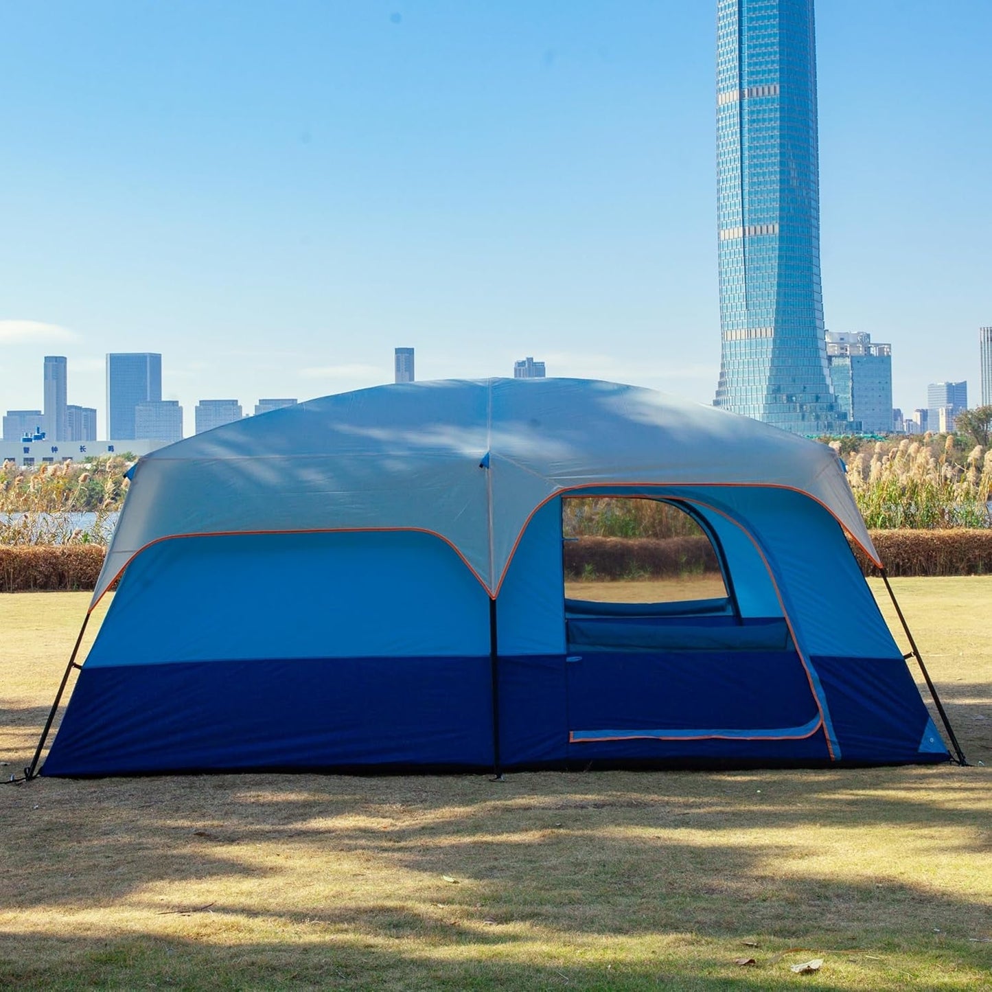 Extra Large Tent 10-12-14 Person(A),Family Cabin Tents,2 Rooms,3 Doors and 3 Windows with Mesh,Straight Wall,Waterproof,Double Layer,Big Tent for Outdoor,Picnic,Camping,Family Gathering