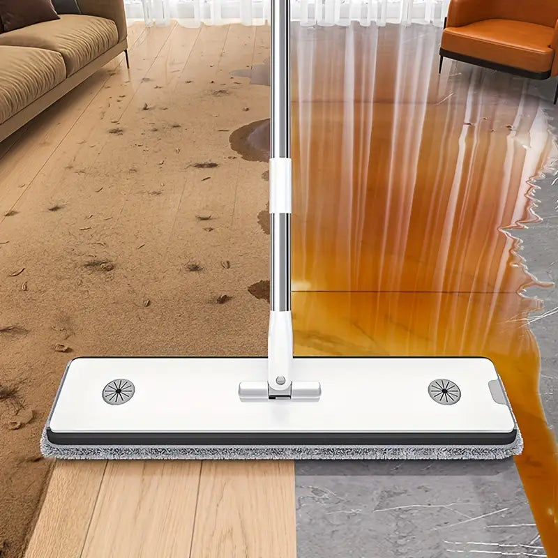 12.99″ Microfiber Flat Mop & Bucket Set — Wet/Dry Floor Cleaning System with Long Handle, Wringer Bucket & Reusable Microfiber Cloths (Hardwood, Tile, Bathroom, Bedroom, Living Room)