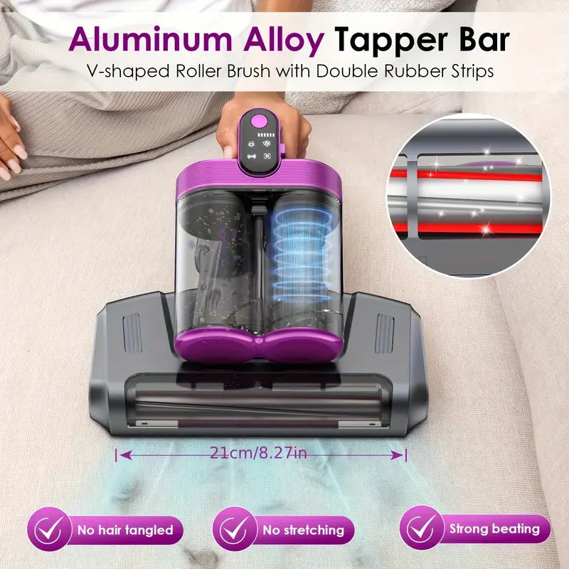 18 kPa Mattress & Upholstery Vacuum Cleaner – Handheld Double-Cup Vacuum with UVC, Hot Air Sterilization & High-Heat Drying