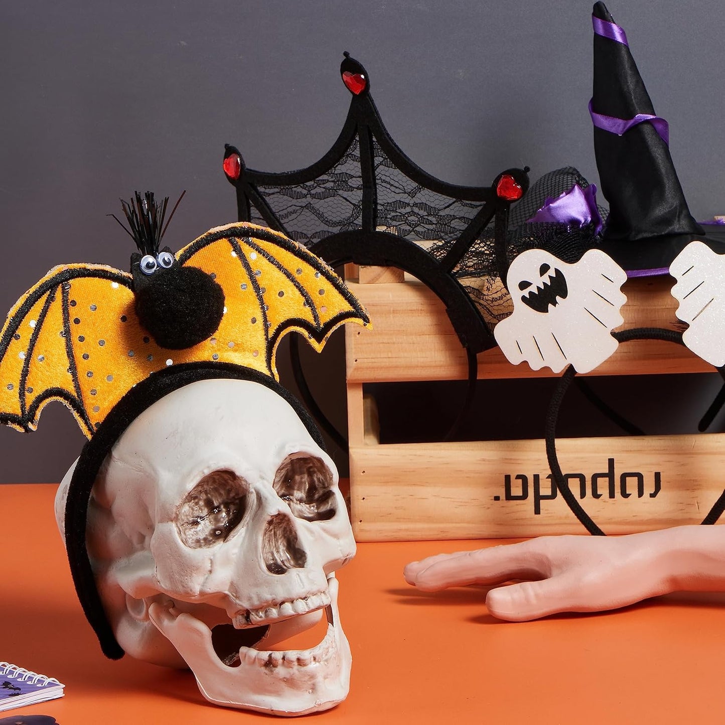 6 Pcs Halloween Headbands Pumpkin, Bat, Witch, Ghost, Witch Legs, Spider Web for Halloween Party, Costume, Trick or Treating, Cosplay Decoration (One Size Fit All)