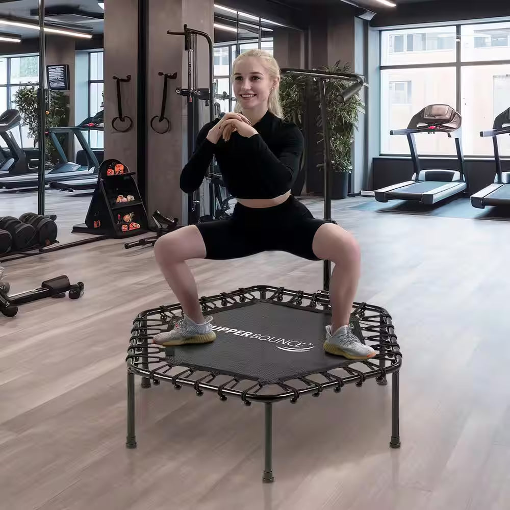 Machrus 40 In. Mini Trampoline with Adjustable Tshaped Handrail - Hexagonal Rebounder Fitness Trampoline