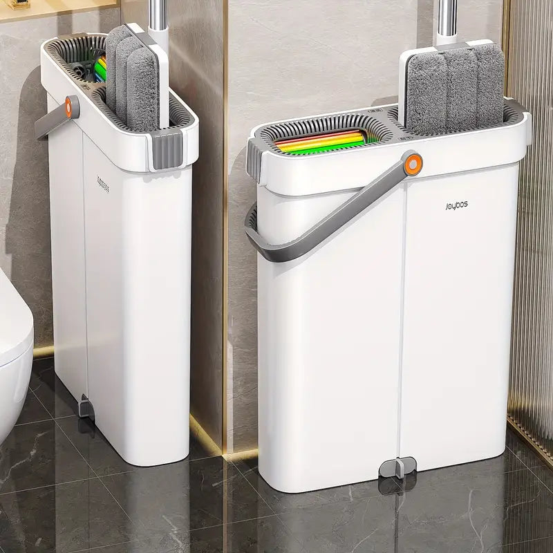 12.99″ Microfiber Flat Mop & Bucket Set — Wet/Dry Floor Cleaning System with Long Handle, Wringer Bucket & Reusable Microfiber Cloths (Hardwood, Tile, Bathroom, Bedroom, Living Room)
