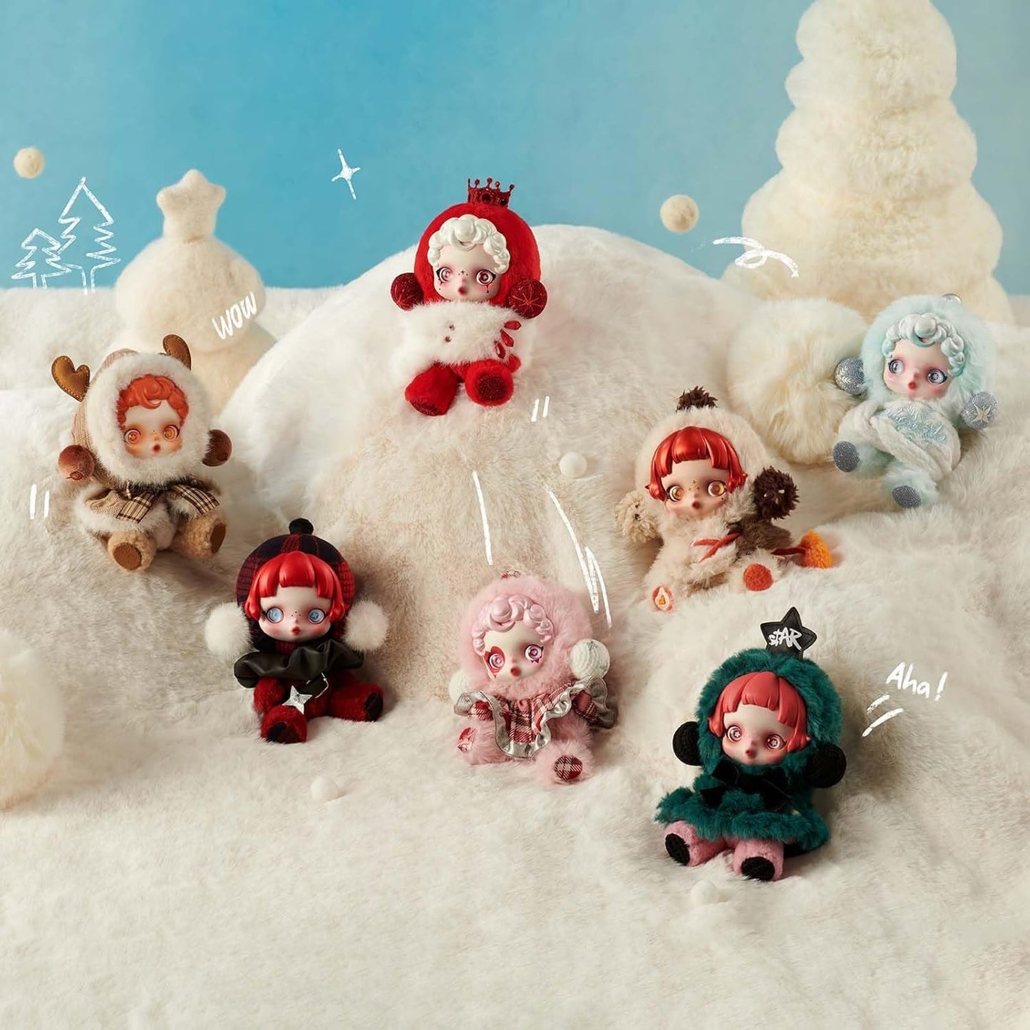 SKULLPANDA Winter Symphony Series Plush, 6Pcs Blind Box Figures, Random Design Action Figures Collectible Toys Home Decorations, Holiday Birthday Gifts, Whole Set