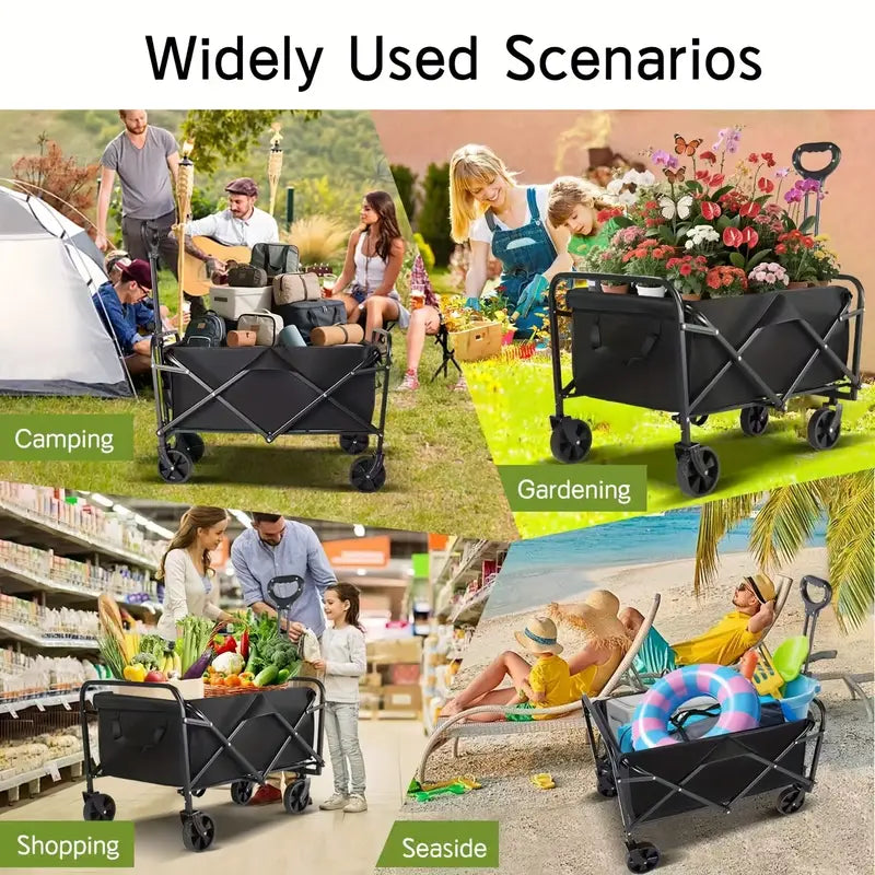 Heavy-Duty All-Terrain Folding Cart — 220 / 450 / 680 lb Capacity | Large-Capacity Camper & Utility Wagon for Yard, Shopping, Sports & Gardening (Black)