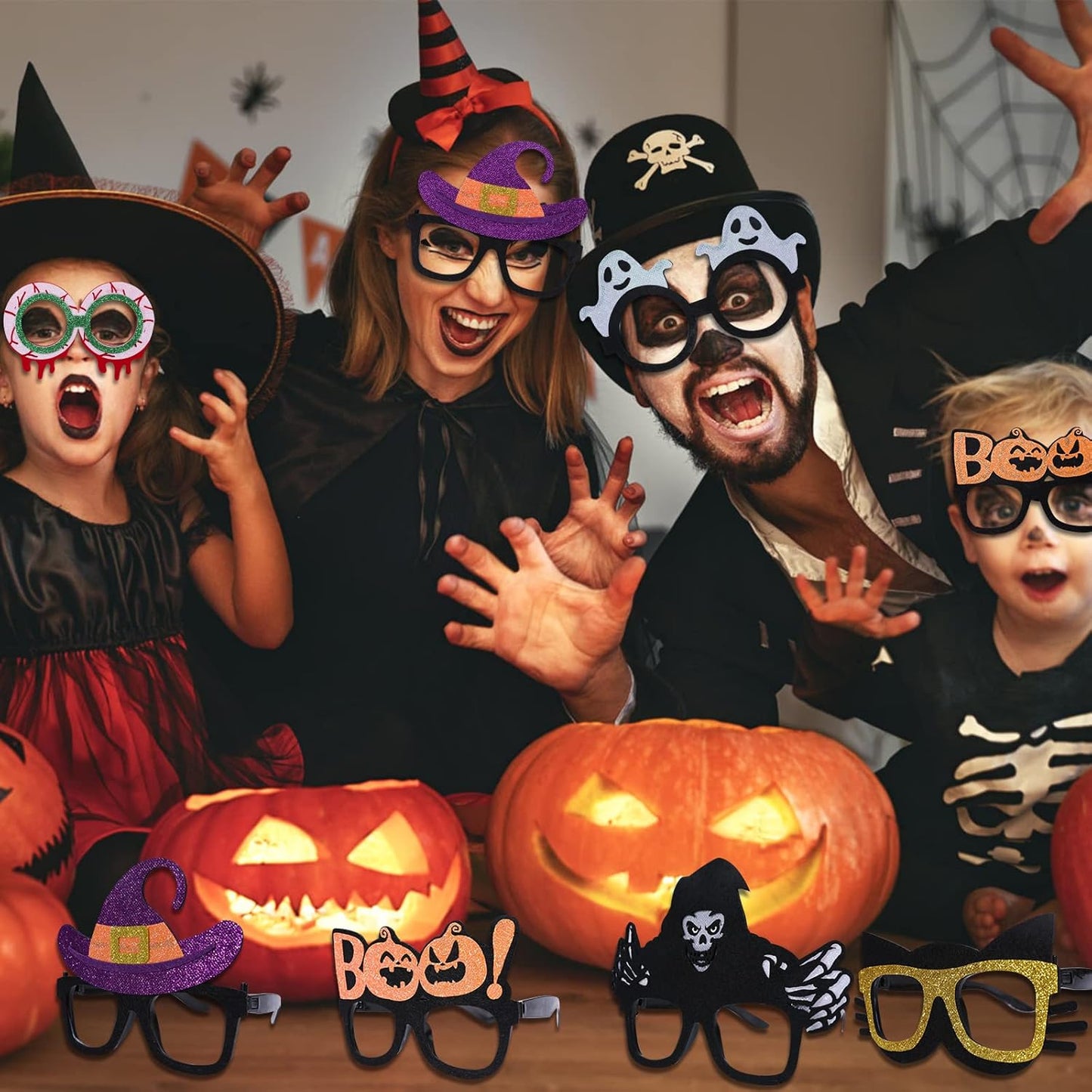 Halloween Eyeglasses 12 Pcs Novelty Toy Glasses Cosplay Halloween Party Favor Funny Glitter Funny Party Decorations for Kids and Adults Glasses Pumpkin Spider Web Ghost Bat Hat Skull Eyeball Eyewear