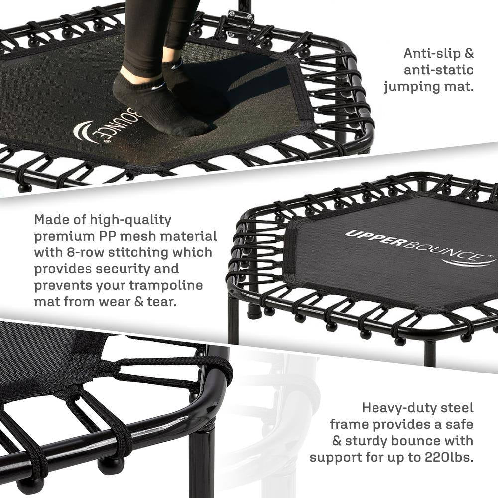 Machrus 40 In. Mini Trampoline with Adjustable Tshaped Handrail - Hexagonal Rebounder Fitness Trampoline