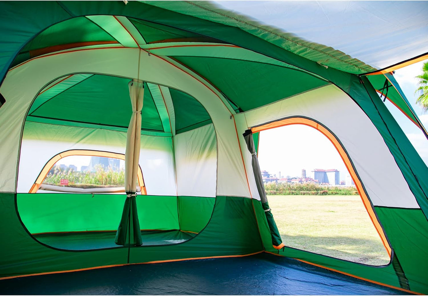 Extra Large Tent 10-12-14 Person(A),Family Cabin Tents,2 Rooms,3 Doors and 3 Windows with Mesh,Straight Wall,Waterproof,Double Layer,Big Tent for Outdoor,Picnic,Camping,Family Gathering