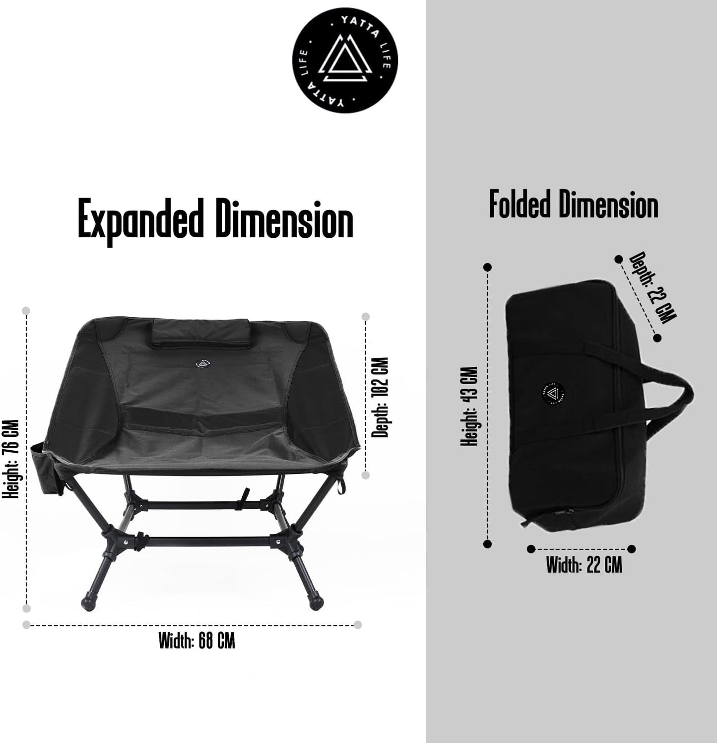 Low Back Folding Camping Chairs for Adults with Storage Pouches & Carrying Case - Foldable Lawn Chairs, Beach Chair, Fishing Chair, Portable Lightweight Outdoor Chair. (Black)