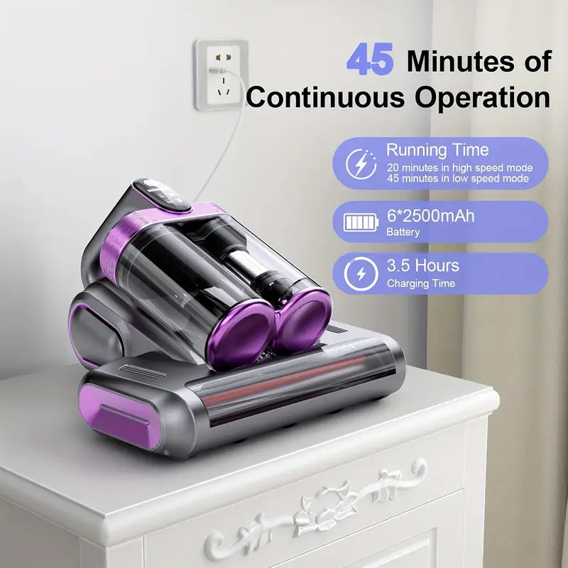 18 kPa Mattress & Upholstery Vacuum Cleaner – Handheld Double-Cup Vacuum with UVC, Hot Air Sterilization & High-Heat Drying