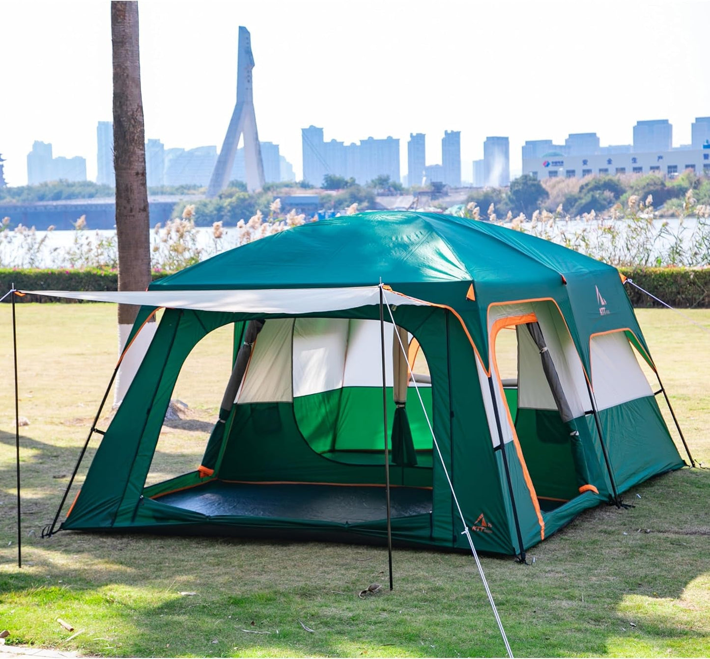 Extra Large Tent 10-12-14 Person(A),Family Cabin Tents,2 Rooms,3 Doors and 3 Windows with Mesh,Straight Wall,Waterproof,Double Layer,Big Tent for Outdoor,Picnic,Camping,Family Gathering