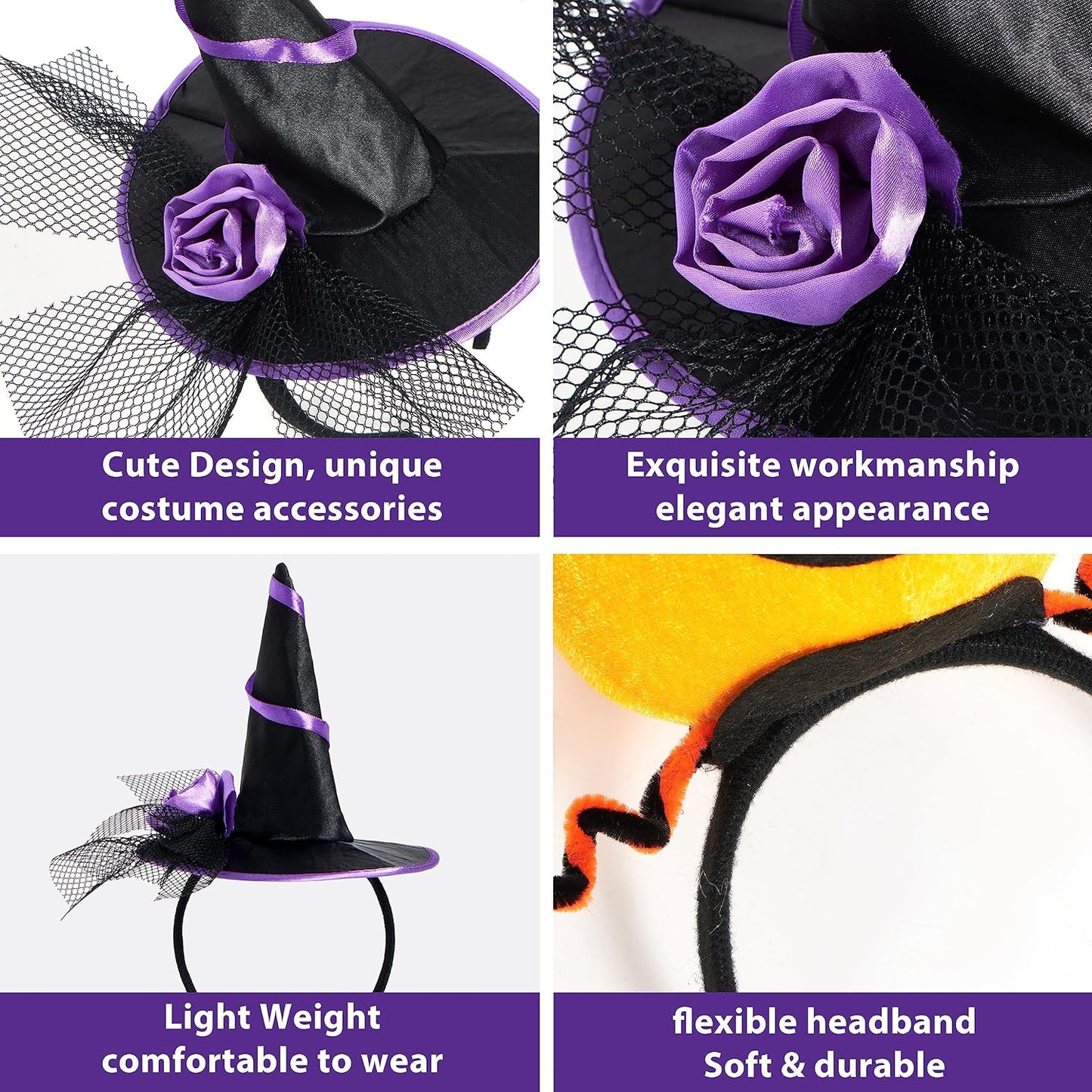 6 Pcs Halloween Headbands Pumpkin, Bat, Witch, Ghost, Witch Legs, Spider Web for Halloween Party, Costume, Trick or Treating, Cosplay Decoration (One Size Fit All)