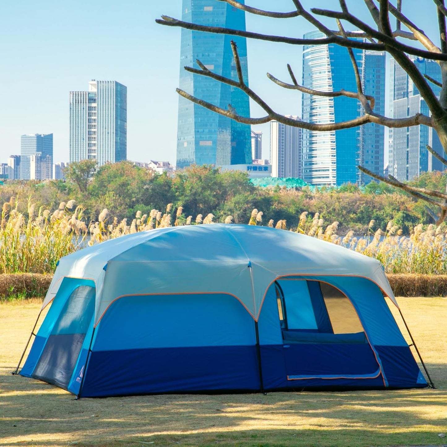 Extra Large Tent 10-12-14 Person(A),Family Cabin Tents,2 Rooms,3 Doors and 3 Windows with Mesh,Straight Wall,Waterproof,Double Layer,Big Tent for Outdoor,Picnic,Camping,Family Gathering