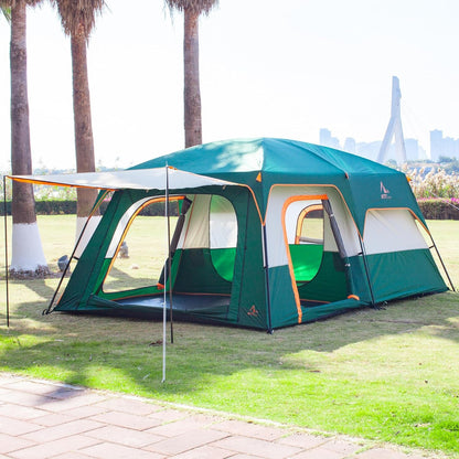 Extra Large Tent 10-12-14 Person(A),Family Cabin Tents,2 Rooms,3 Doors and 3 Windows with Mesh,Straight Wall,Waterproof,Double Layer,Big Tent for Outdoor,Picnic,Camping,Family Gathering