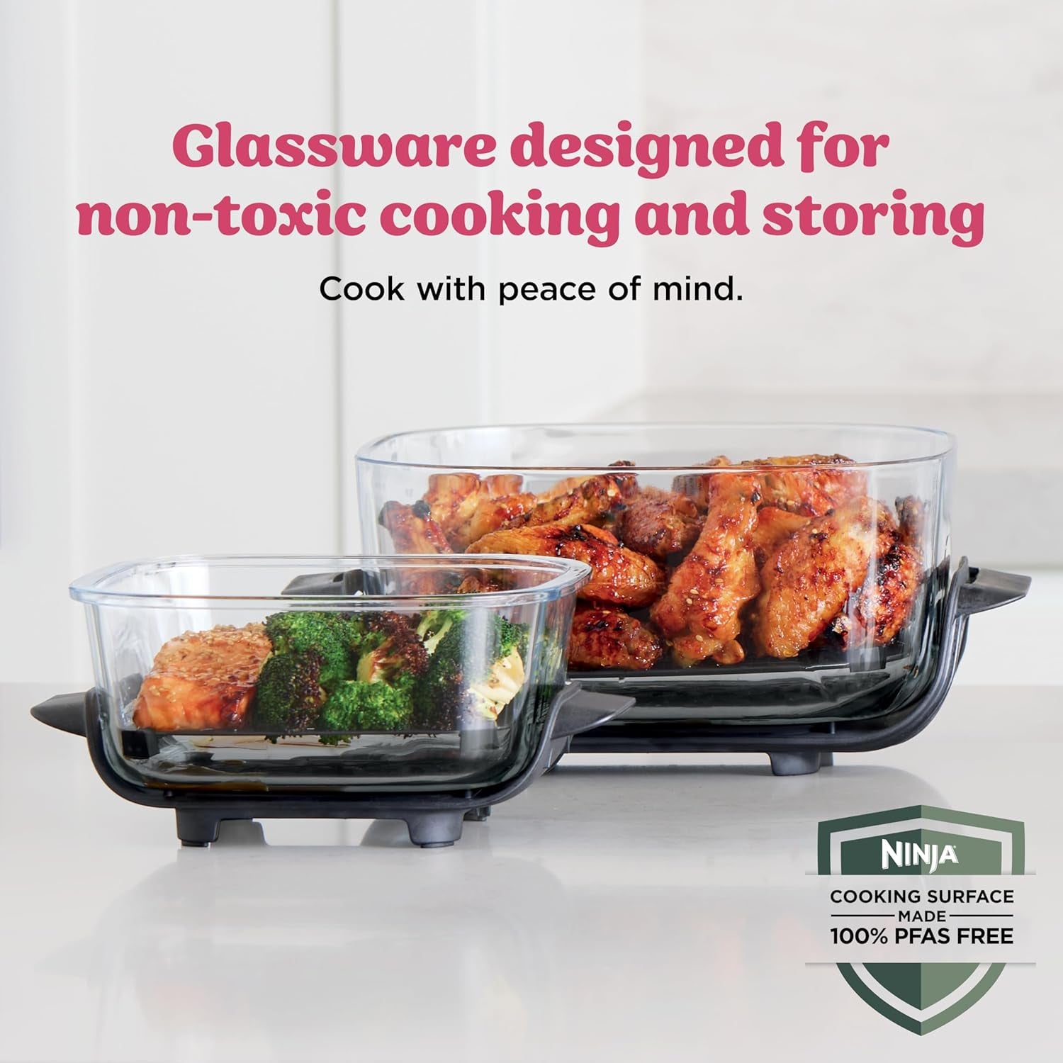 | Air Fryer | Crispi 4-In-1 Portable Cooking System | 4QT & 6 Cup Glass Containers, Crisper Plates & Storage Lids Included | Microwave, Freezer & Dishwasher Safe | Cherry Crush | FN101DR