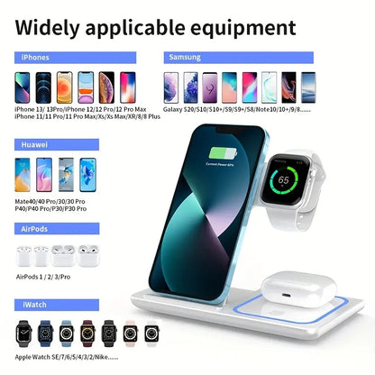 18W 3-in-1 Wireless Charging Station for iPhone 16/15/14/13/12, Apple Watch & AirPods, Fast Charger for Samsung Galaxy S23/S22/S21 – Pink