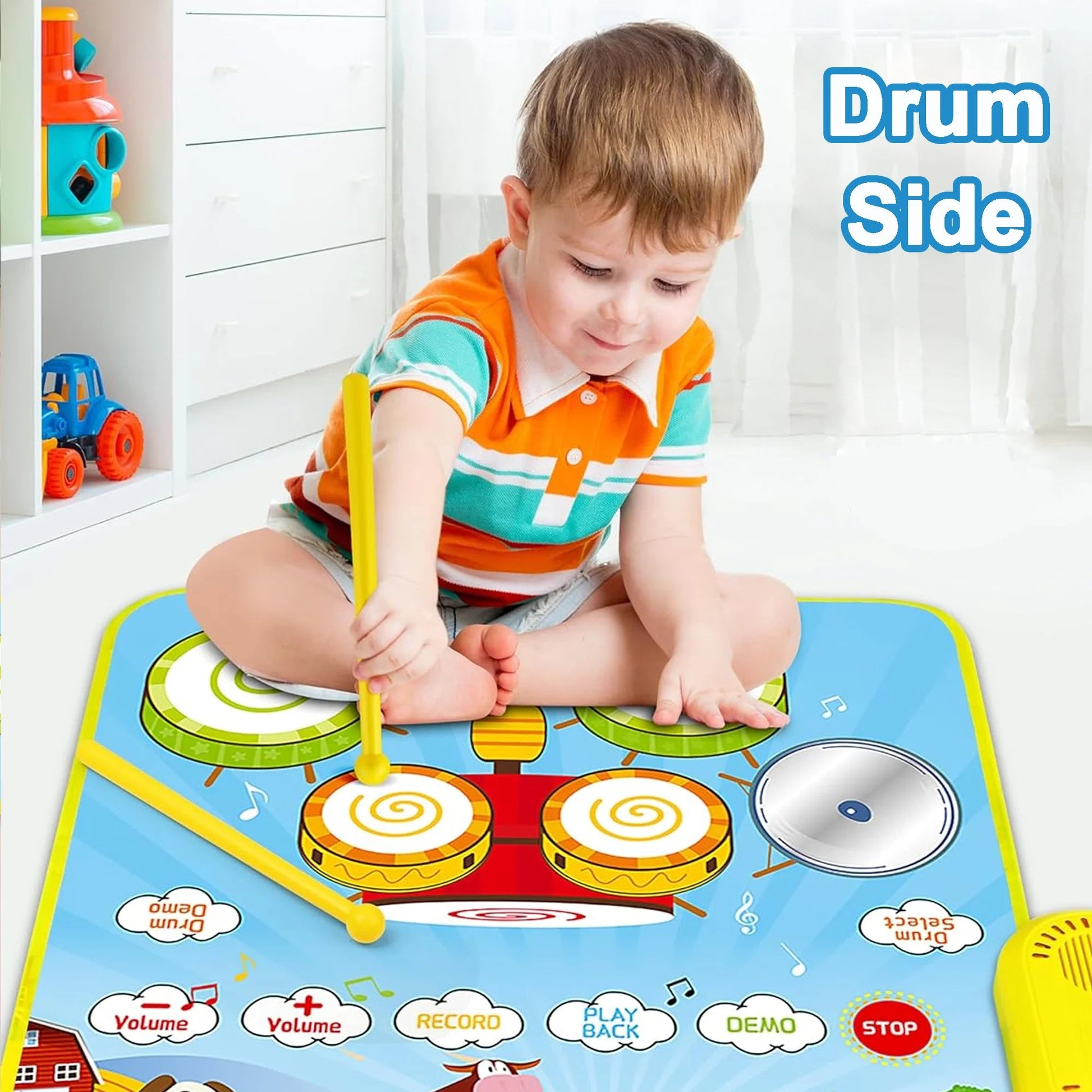 Toys for 1 Year Boys Girls, 3 in 1 Musical Mat Toys Piano & Drum Mat with 2 Sticks, Learning Floor Blanket, Christmas Birthday Gifts for 1 2 3 Year Toddlers