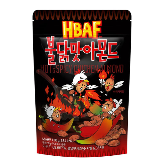 [Official Gilim ] Korean Seasoned Hot Spicy Chicken Almonds Nut Protein Snack | Nutritious & Gluten Free | School, Work, Trip Snack | Pre-Workout Snack (Spicy Buldak, 1X120Gram Pack)