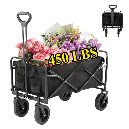 Heavy-Duty All-Terrain Folding Cart — 220 / 450 / 680 lb Capacity | Large-Capacity Camper & Utility Wagon for Yard, Shopping, Sports & Gardening (Black)