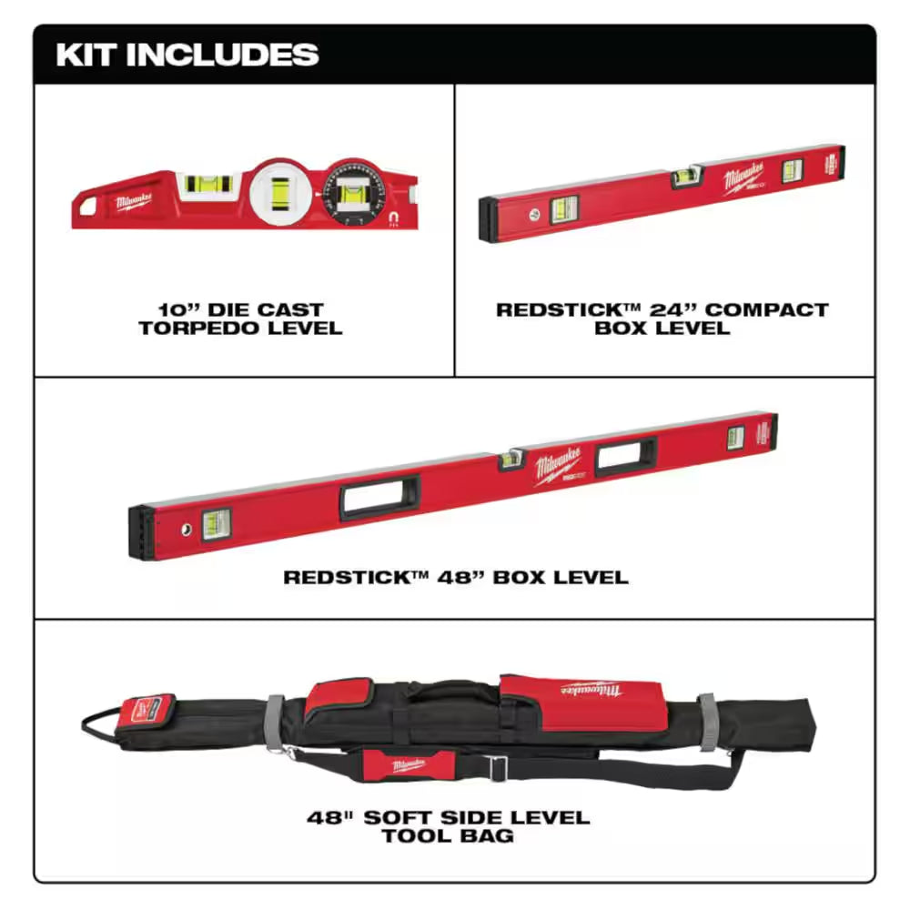 10 In./24 In./48 In. REDSTICK Box and Torpedo Level Set