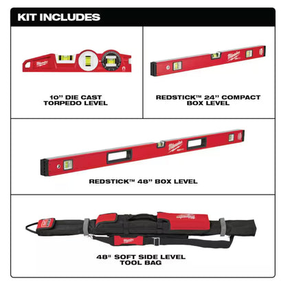 10 In./24 In./48 In. REDSTICK Box and Torpedo Level Set