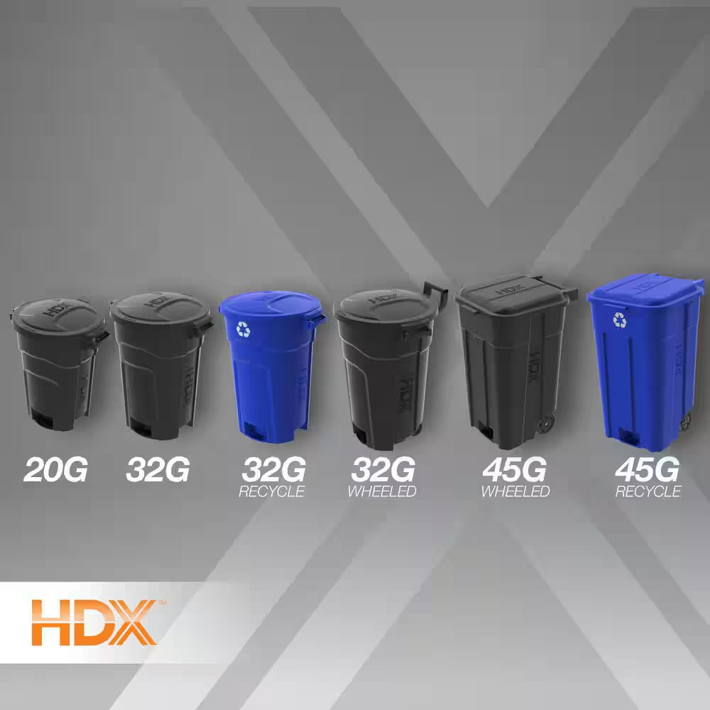 45 Gal. Black Outdoor Vented Trash Can with Wheels, Attached Lid